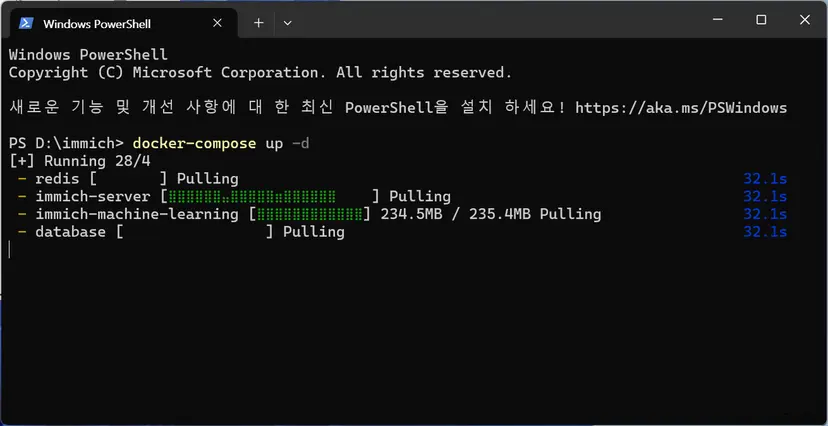 Immich Docker Compose running..